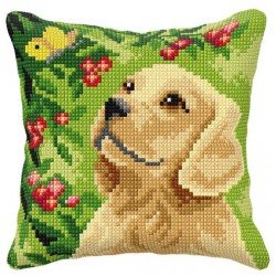 Suloinen koira -ristipistotyyny 99059