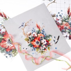 Unikko ja puuvilla -ristipistotyö 210-301