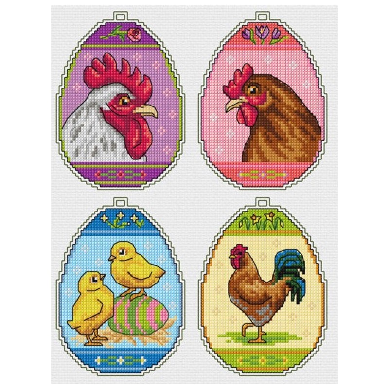 Kanat ja kukko -pääsiäiskoristeet 4 kpl 7677