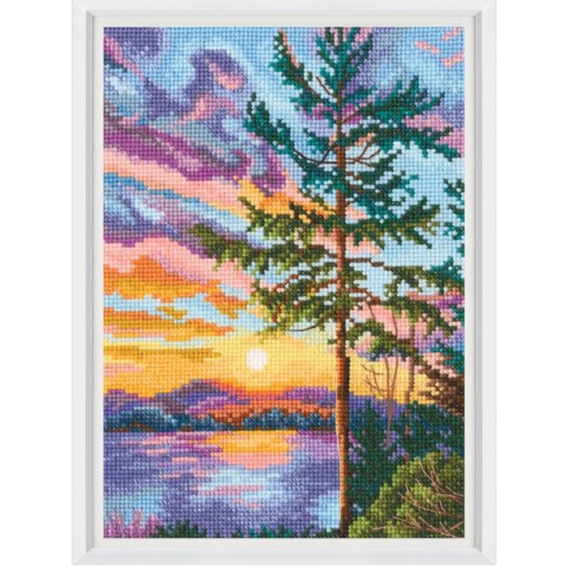 Auringonlaskun maisema -ristipistotyö M1021