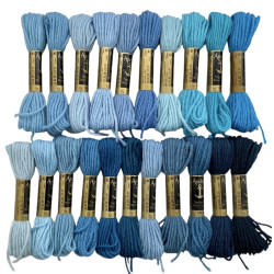 Siniset-turkoosinsiniset villakirjontalangat 8772-8840