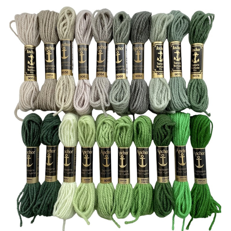 Harmaan vihreät - vihreät villakirjontalangat 9052-9120