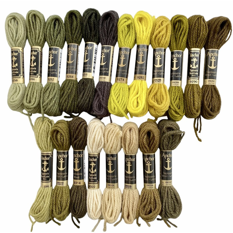 Harmaanvihreät - ruskeanvihreät villakirjontalangat 9258-9332