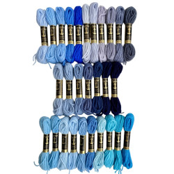 Siniset-turkoosinsiniset villakirjontalangat 8772-8840