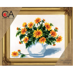 Keltaiset kukat maljakossa -kanavatyö 6196K