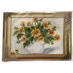 Keltaiset kukat maljakossa -kanavatyö 6196K