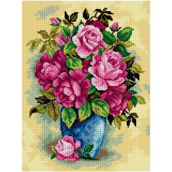 Ruusut sinisessä maljakossa -kanavatyö 2521J ilman lankoja