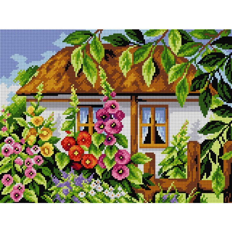 Kukkien ympäröimä talo -kanavatyö 2487J ilman lankoja