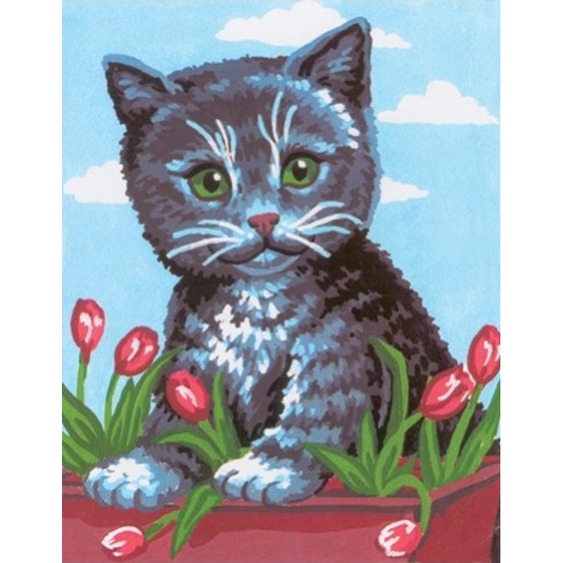 Harmaa kissa ja tulppaanit -kanavatyö 3090K