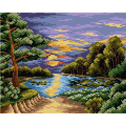 Auringonlasku järvellä -kanavatyö 2347H ilman lankoja