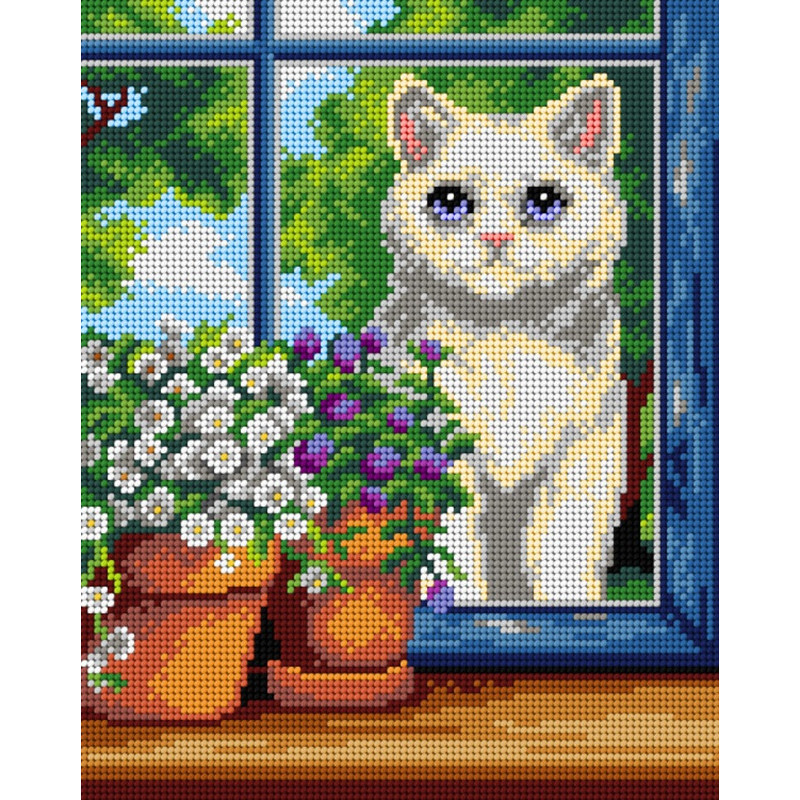 Kissa ikkunan takana -kanavatyö 3518H ilman lankoja