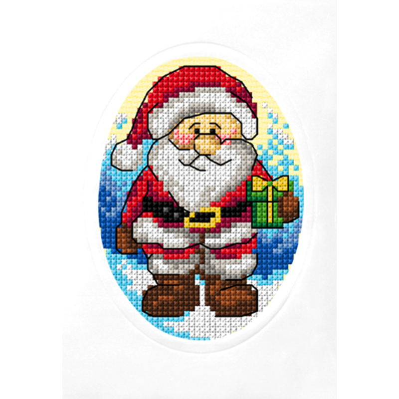 Joulupukki ja lahja -ristipistokortti 6323