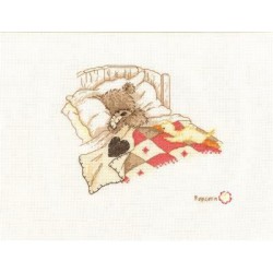 SÄNKYYN KÄPERTYNYT-ristipistotyö