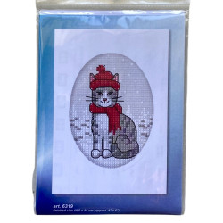 Kissa ja punainen pipo -ristipistokortti 6319