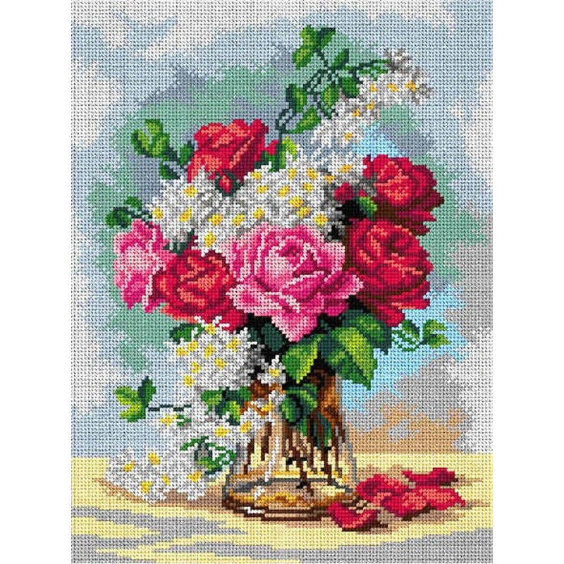 Ruusut lasimaljakossa -kanavatyö 3002J ilman lankoja