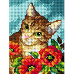 Kissa ja punaiset unikot -kanavatyö 2619F ilman lankoja