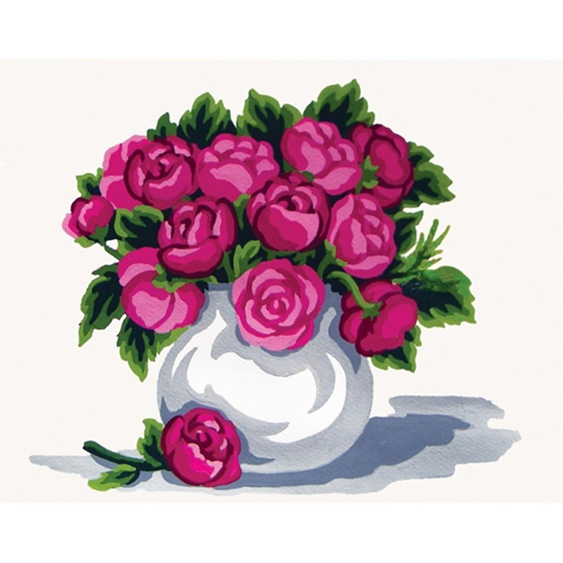 Punaiset kukat maljakossa -kanavatyö 6197K