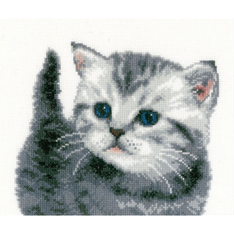 Harmaa kissanpentu -ristipistotyö PN-0153747