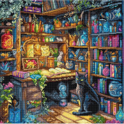 Lumoava kirjasto -ristipistotyö L9935