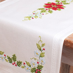 Joulutähdet ja -ruusut -ristipistokaitaliina PN-0013262