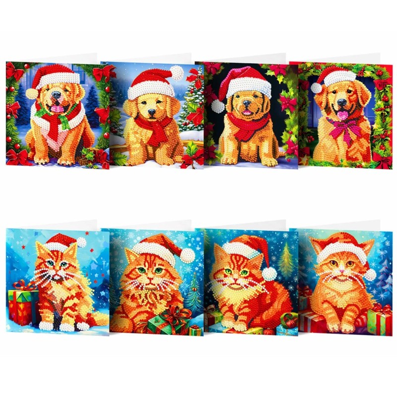 Koira- ja kissa-aiheiset joulutimanttimaalauskortit HKDZ25