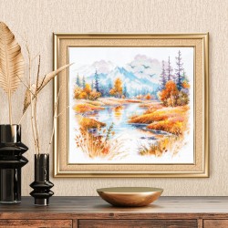 Hiljaisuutta ja viileyttä -ristipistotyö 70-27