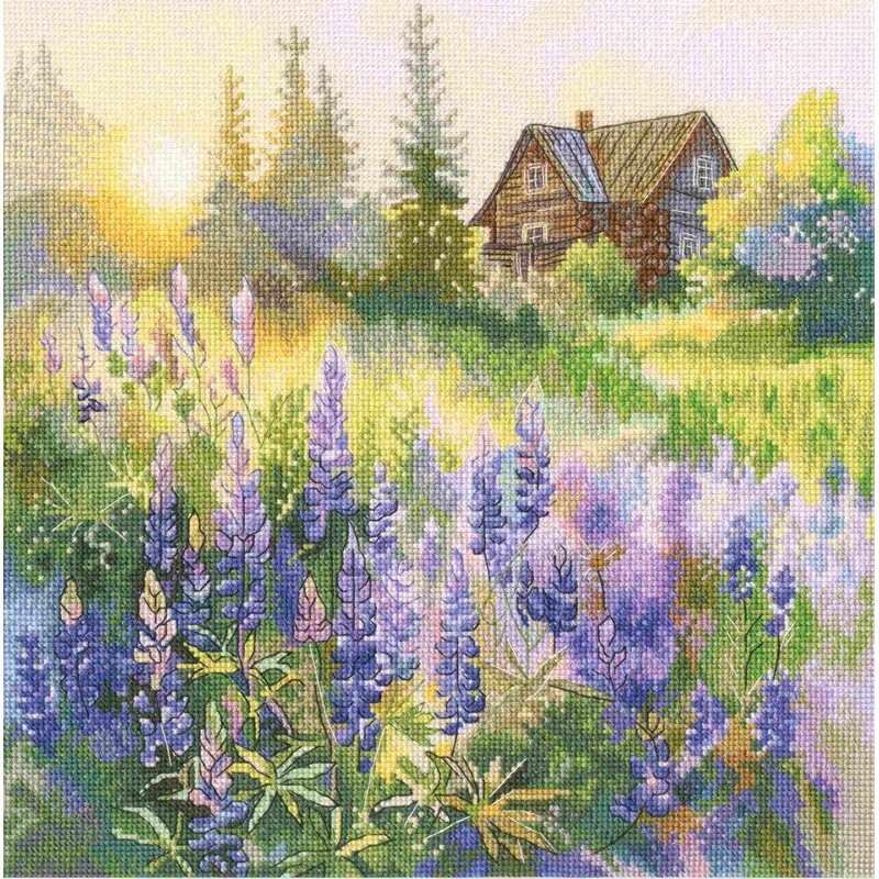 Lilan värinen ilta -ristipistotyö M1068