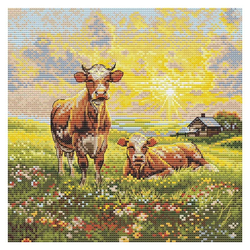 Lehmät niityllä -ristipistotyö SANN-39