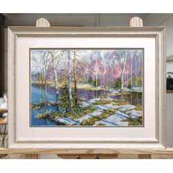 Talvi on ohi. Ensimmäiset kukat -ristipistotyö 1545