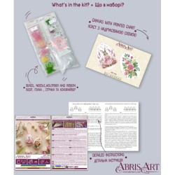 Pääsiäispupu ja kukat -helmikirjontatyö AMT-060