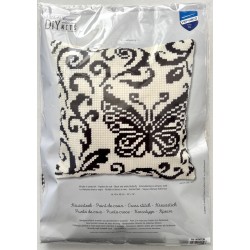 Mustavalkoinen perhonen -ristipistotyyny PN-0008739