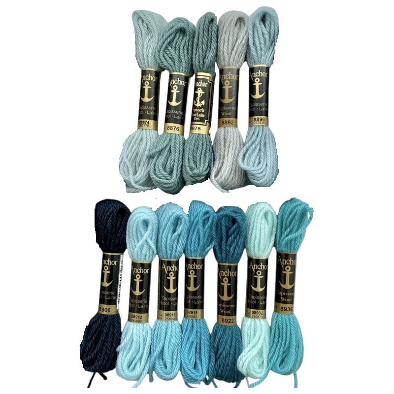 Sinivihreät villakirjontalangat 8872-8936