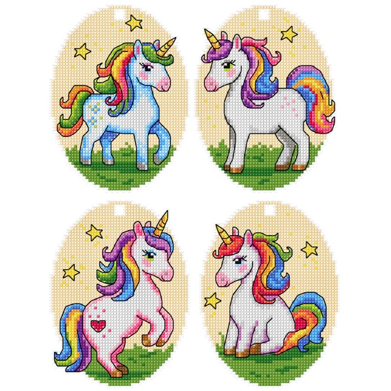 Sateenkaari-yksisarviset-ristipistokoristeet 209CS