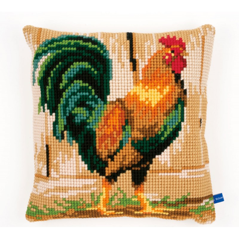 Värikäs kukko -ristipistotyyny PN-0148108