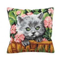 Harmaa kissanpentu -ristipistotyyny 5163