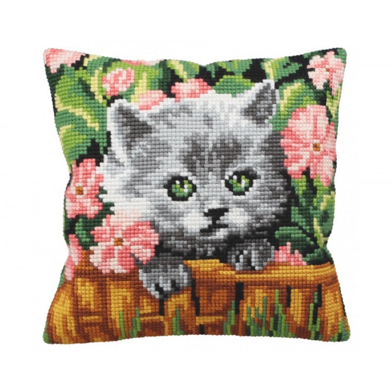 Harmaa kissanpentu -ristipistotyyny 5163