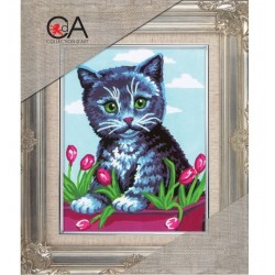 Harmaa kissa ja tulppaanit -kanavatyö 3090K