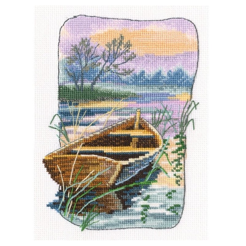 Soutuvene iltaruskossa-ristipistotyö C350